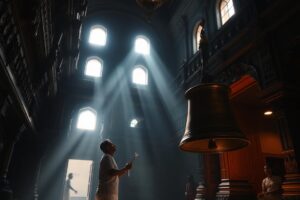 मंदिरांमध्ये घंटा वाजवण्याचे महत्त्व दाखवणारी प्रतिमा